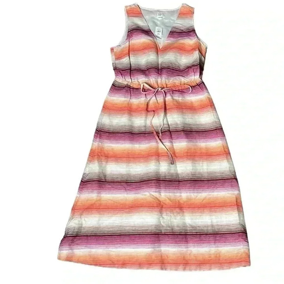 GAP Linen-Cotton Blend Striped Sleeveless Pink Ombre Midi Dress Size 4P - Picture 2 of 7